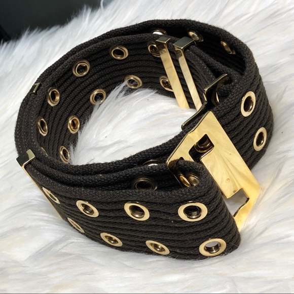 Gucci Accessories - GUCCI Brown Gold Grommet Waist Belt